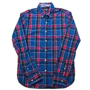 BONOBOS Plaid Shirt Mens Small Blue Red Standard Fit Button Down Long Sleeve
